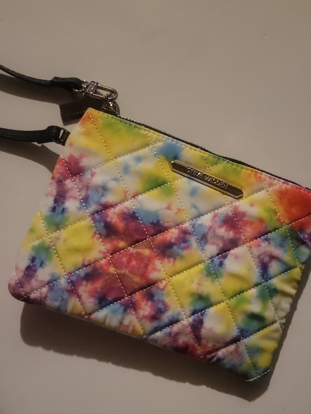 Steve Madden Rainbow Quilted Tie-Dye Wristlet